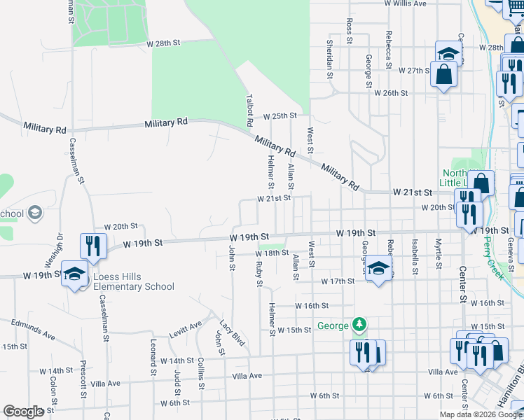 map of restaurants, bars, coffee shops, grocery stores, and more near 2004 Ruby Street in Sioux City