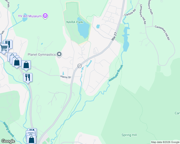 map of restaurants, bars, coffee shops, grocery stores, and more near 3 Sawmill Road in Acton