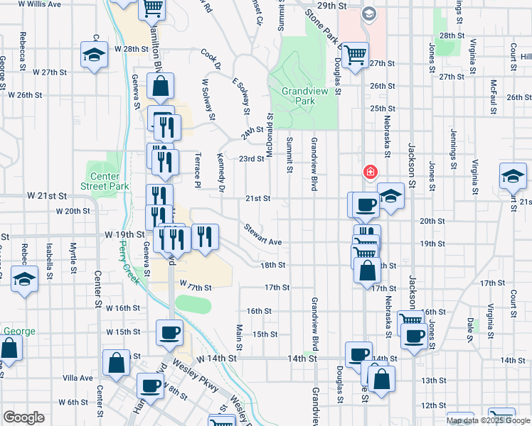 map of restaurants, bars, coffee shops, grocery stores, and more near 2094 McDonald Street in Sioux City