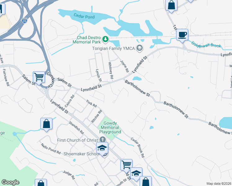 map of restaurants, bars, coffee shops, grocery stores, and more near 10 Ralph Road in Peabody