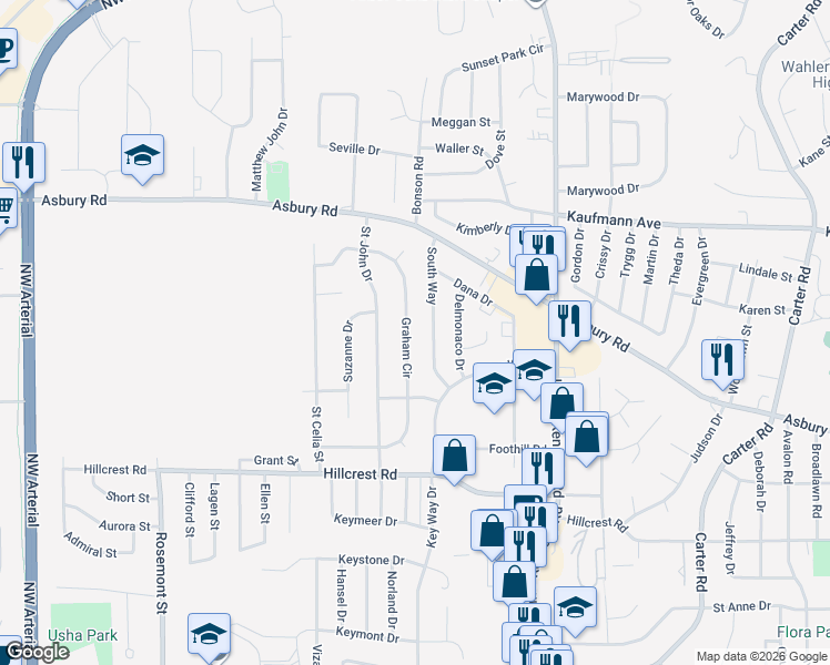 map of restaurants, bars, coffee shops, grocery stores, and more near 2224 Graham Circle in Dubuque