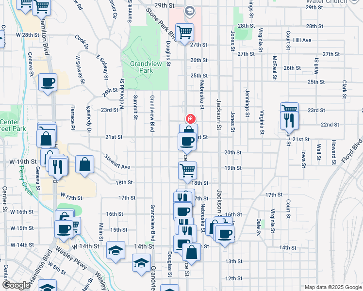 map of restaurants, bars, coffee shops, grocery stores, and more near 2009 Pierce Street in Sioux City