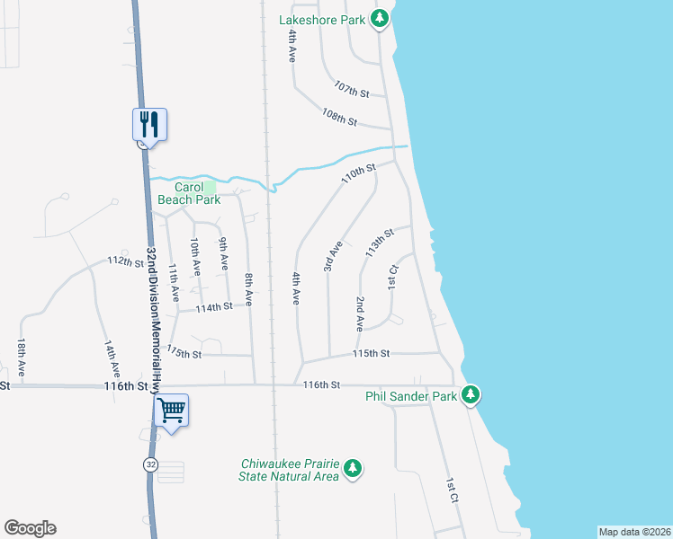 map of restaurants, bars, coffee shops, grocery stores, and more near 11319 3rd Avenue in Pleasant Prairie