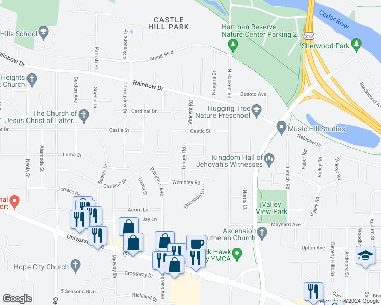 map of restaurants, bars, coffee shops, grocery stores, and more near 1930 Mayfair Street in Waterloo