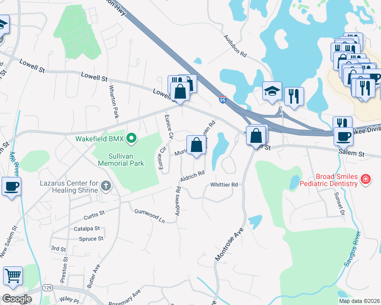map of restaurants, bars, coffee shops, grocery stores, and more near 16 Muriel Avenue in Wakefield