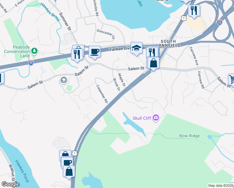 map of restaurants, bars, coffee shops, grocery stores, and more near 330 Broadway in Lynnfield