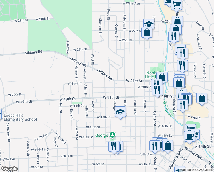 map of restaurants, bars, coffee shops, grocery stores, and more near 2001 West 20th Street in Sioux City