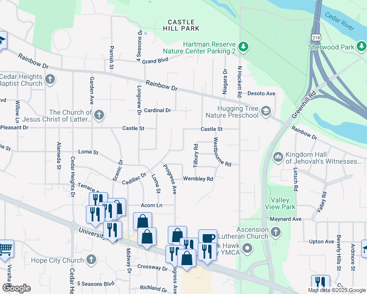 map of restaurants, bars, coffee shops, grocery stores, and more near 234 Lambeth Road in Waterloo