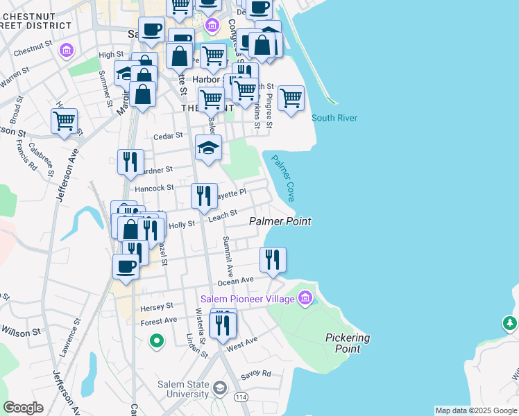 map of restaurants, bars, coffee shops, grocery stores, and more near 17 Green Street in Salem