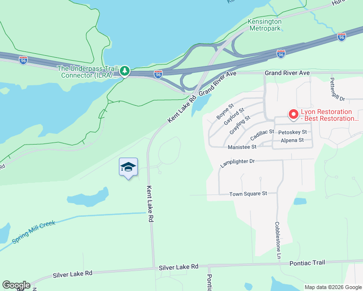 map of restaurants, bars, coffee shops, grocery stores, and more near 301-347 Boyne Street in Lyon Township