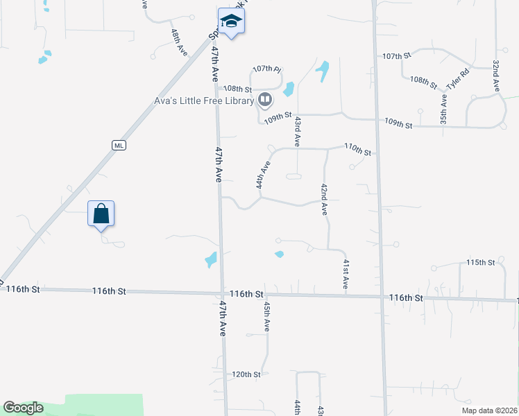 map of restaurants, bars, coffee shops, grocery stores, and more near 4439 113th Street in Pleasant Prairie
