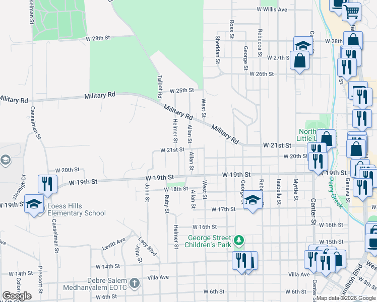 map of restaurants, bars, coffee shops, grocery stores, and more near 2015 Allan Street in Sioux City