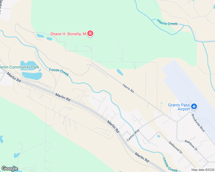 map of restaurants, bars, coffee shops, grocery stores, and more near 575 Harris Road in Grants Pass