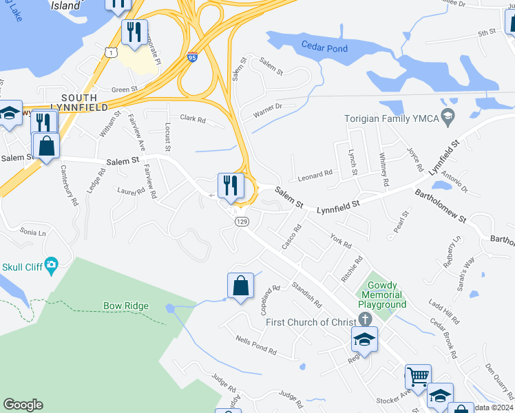 map of restaurants, bars, coffee shops, grocery stores, and more near in Lynn
