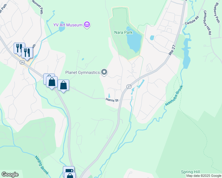 map of restaurants, bars, coffee shops, grocery stores, and more near 2 Sullivan Lane in Acton