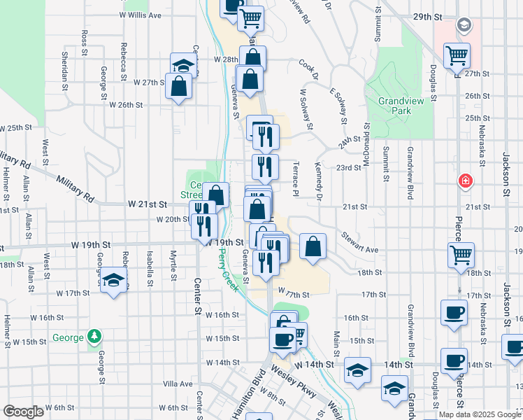 map of restaurants, bars, coffee shops, grocery stores, and more near 1925 Hamilton Boulevard in Sioux City