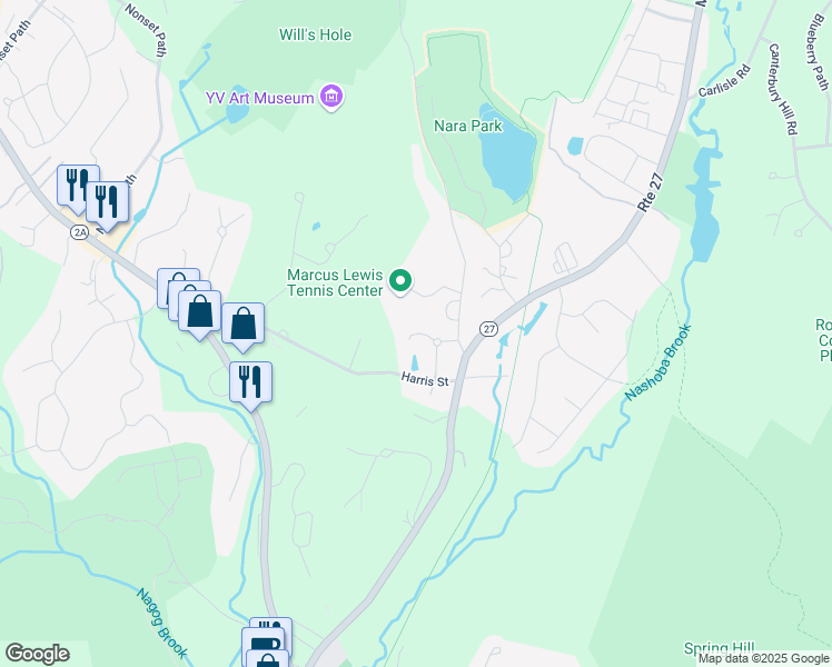 map of restaurants, bars, coffee shops, grocery stores, and more near 2 Sullivan Lane in Acton