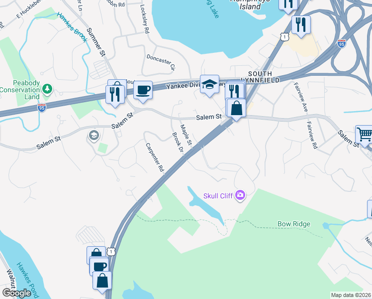 map of restaurants, bars, coffee shops, grocery stores, and more near 330 Broadway in Lynnfield