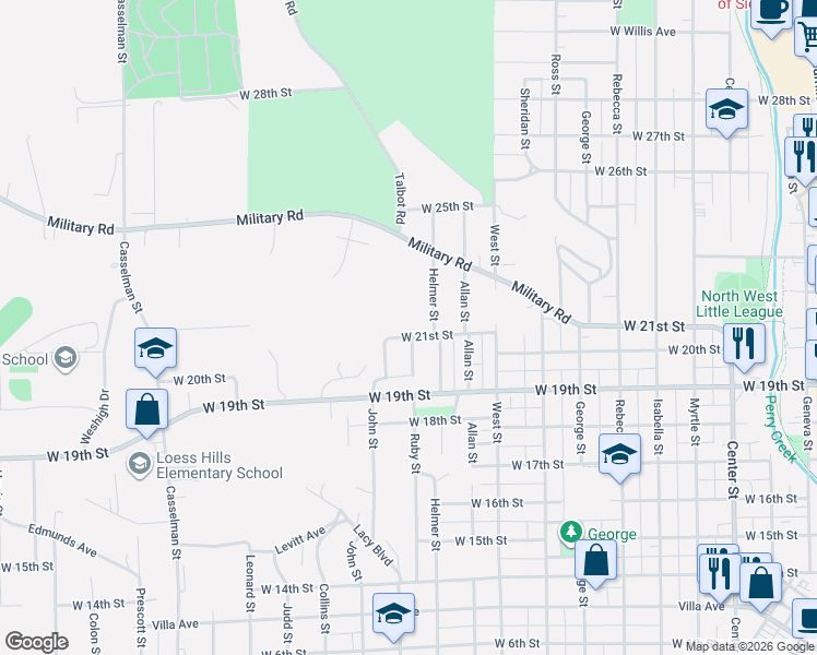 map of restaurants, bars, coffee shops, grocery stores, and more near 2004 Ruby Street in Sioux City