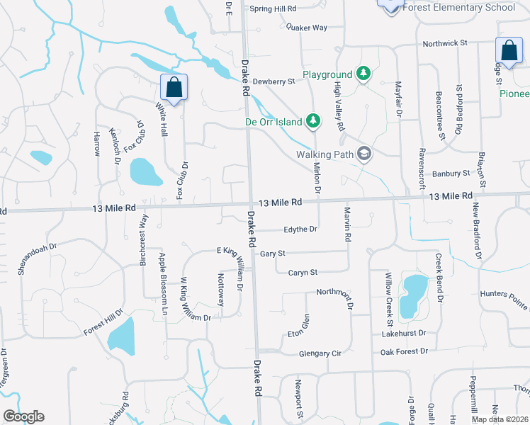 map of restaurants, bars, coffee shops, grocery stores, and more near 35300 West 13 Mile Road in Farmington Hills