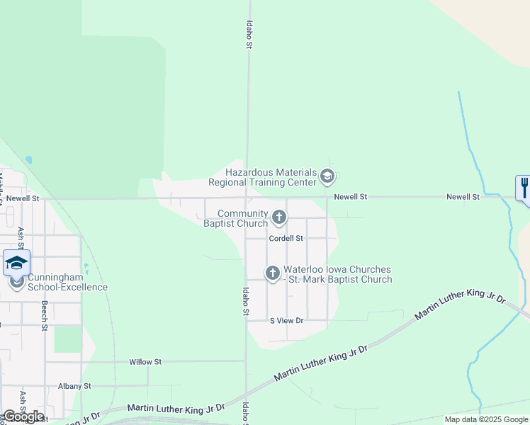 map of restaurants, bars, coffee shops, grocery stores, and more near 1701-1799 Newell Street in Waterloo