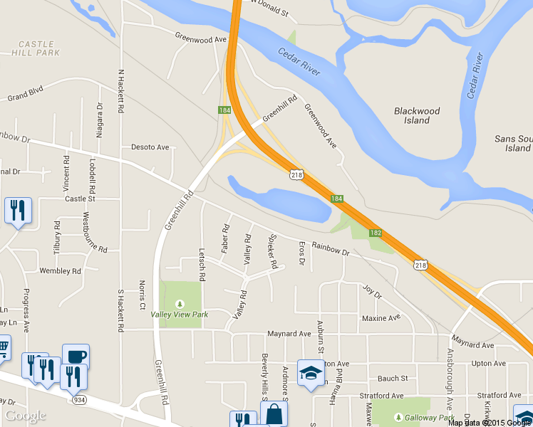 map of restaurants, bars, coffee shops, grocery stores, and more near Trolley Car Trail in Waterloo