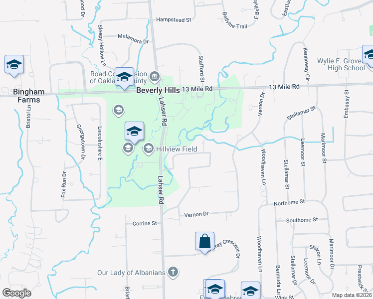 map of restaurants, bars, coffee shops, grocery stores, and more near 21770 Riverview Drive in Beverly Hills