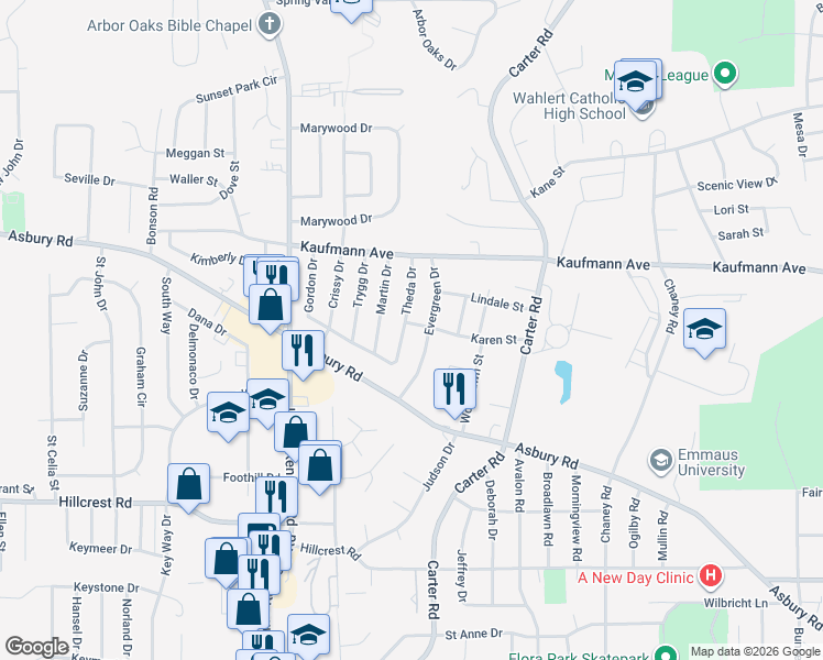 map of restaurants, bars, coffee shops, grocery stores, and more near 2330 Theda Drive in Dubuque