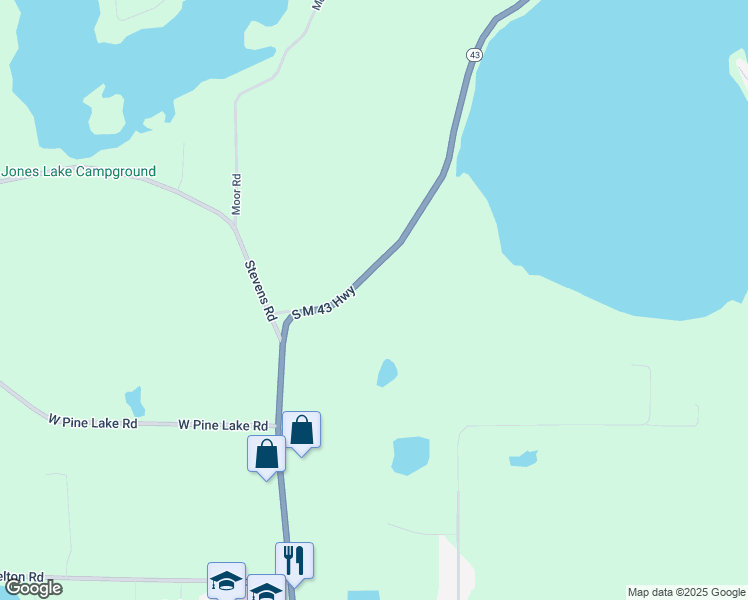 map of restaurants, bars, coffee shops, grocery stores, and more near 9785 Michigan 43 in Delton