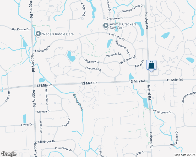 map of restaurants, bars, coffee shops, grocery stores, and more near 29650 Newberry Court in Farmington Hills