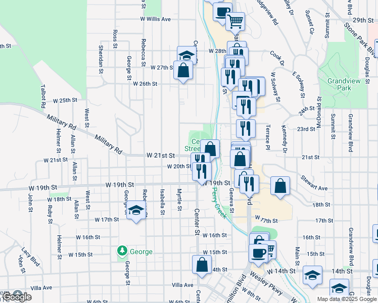 map of restaurants, bars, coffee shops, grocery stores, and more near 1101-1199 W 21st St in Sioux City