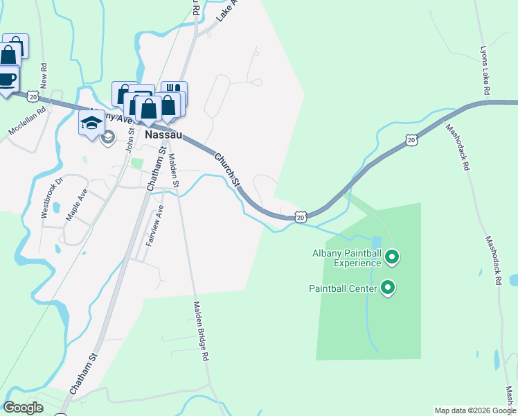 map of restaurants, bars, coffee shops, grocery stores, and more near 16 Water Tower Way in Nassau