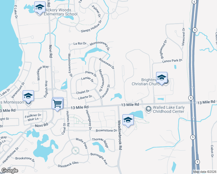 map of restaurants, bars, coffee shops, grocery stores, and more near 29700 Carousel Street in Novi
