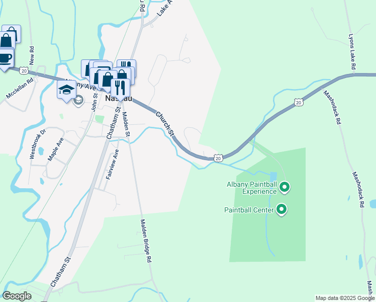 map of restaurants, bars, coffee shops, grocery stores, and more near 16 Water Tower Way in Nassau