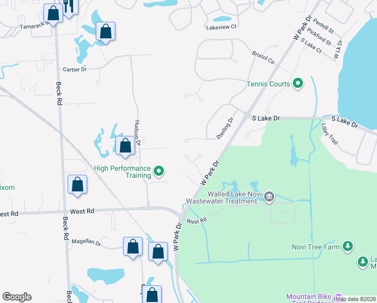 map of restaurants, bars, coffee shops, grocery stores, and more near 30117 Sterling Drive in Novi