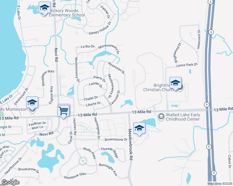 map of restaurants, bars, coffee shops, grocery stores, and more near 29700-29846 Carousel Street in Novi