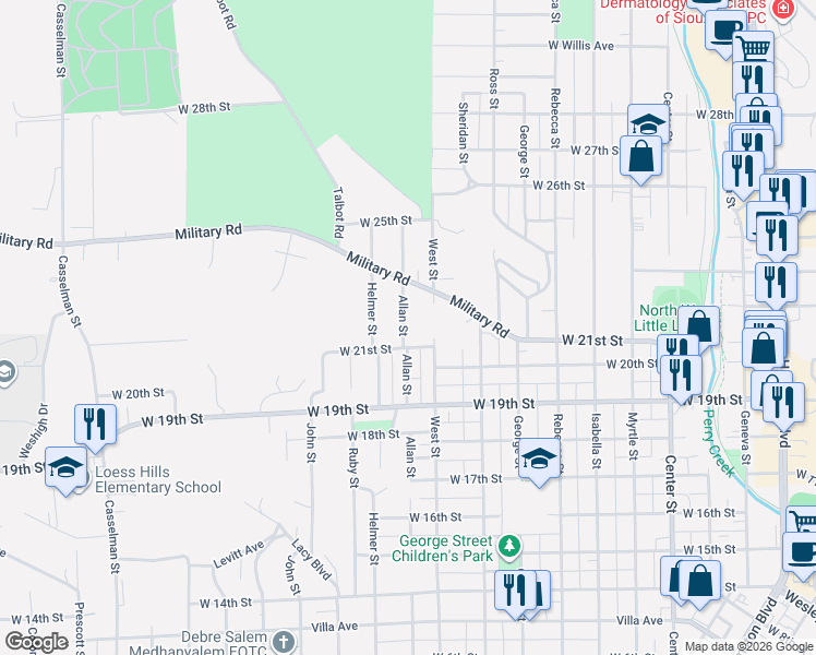 map of restaurants, bars, coffee shops, grocery stores, and more near 2101-2299 Allan St in Sioux City