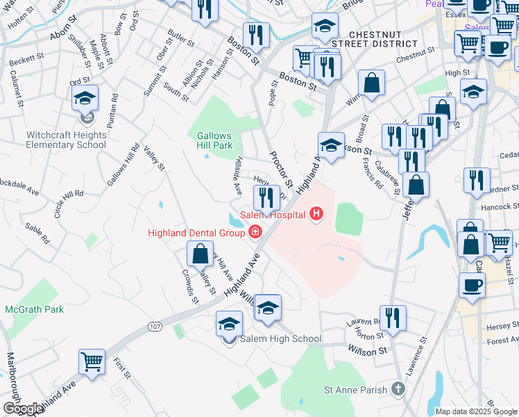 map of restaurants, bars, coffee shops, grocery stores, and more near 16 Heritage Drive in Salem