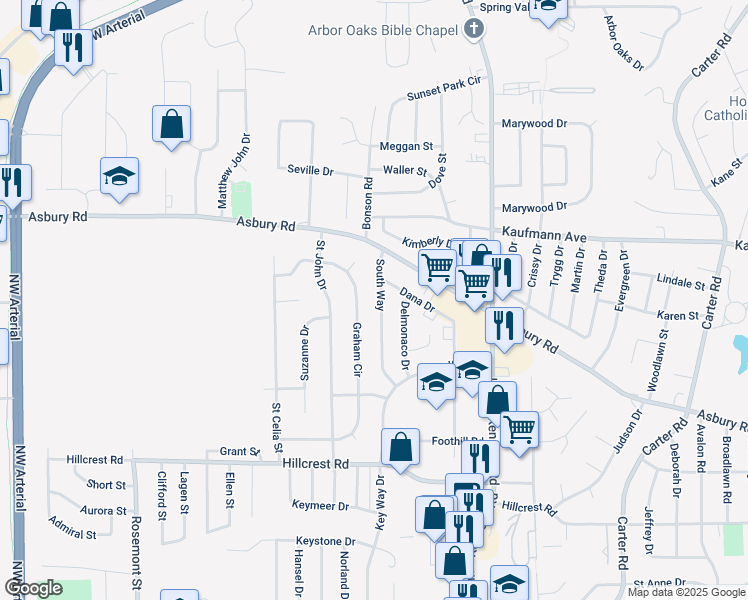 map of restaurants, bars, coffee shops, grocery stores, and more near 2270 Graham Circle in Dubuque