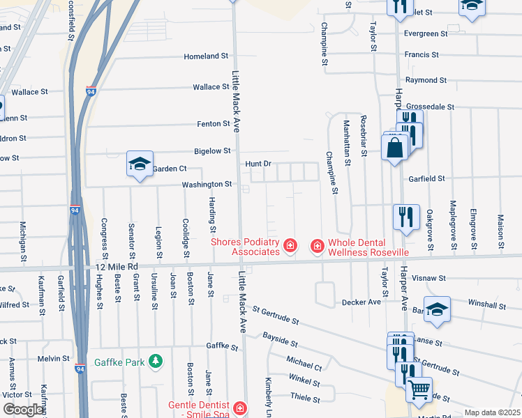 map of restaurants, bars, coffee shops, grocery stores, and more near 29280 McDonald Street in Roseville