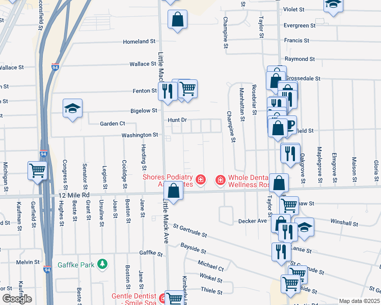map of restaurants, bars, coffee shops, grocery stores, and more near 29280 McDonald Street in Roseville