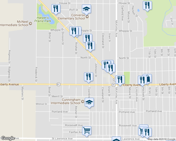 map of restaurants, bars, coffee shops, grocery stores, and more near 1200 Townline Avenue in Beloit