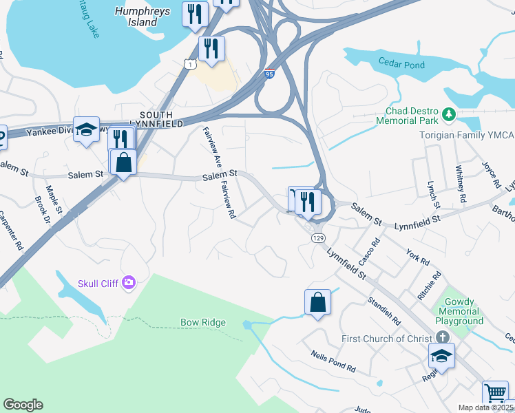 map of restaurants, bars, coffee shops, grocery stores, and more near 6 Rossmore Road in Lynnfield