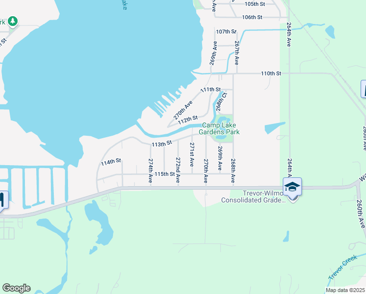 map of restaurants, bars, coffee shops, grocery stores, and more near 11324 271st Avenue in Trevor