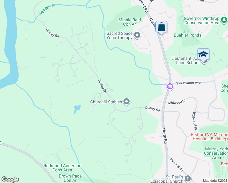 map of restaurants, bars, coffee shops, grocery stores, and more near 5 Arbella Road in Bedford
