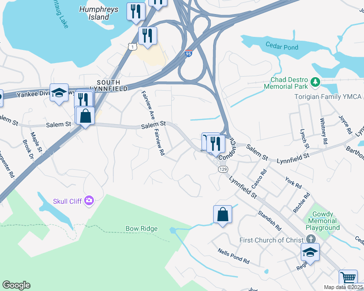 map of restaurants, bars, coffee shops, grocery stores, and more near 6 Rossmore Road in Lynnfield