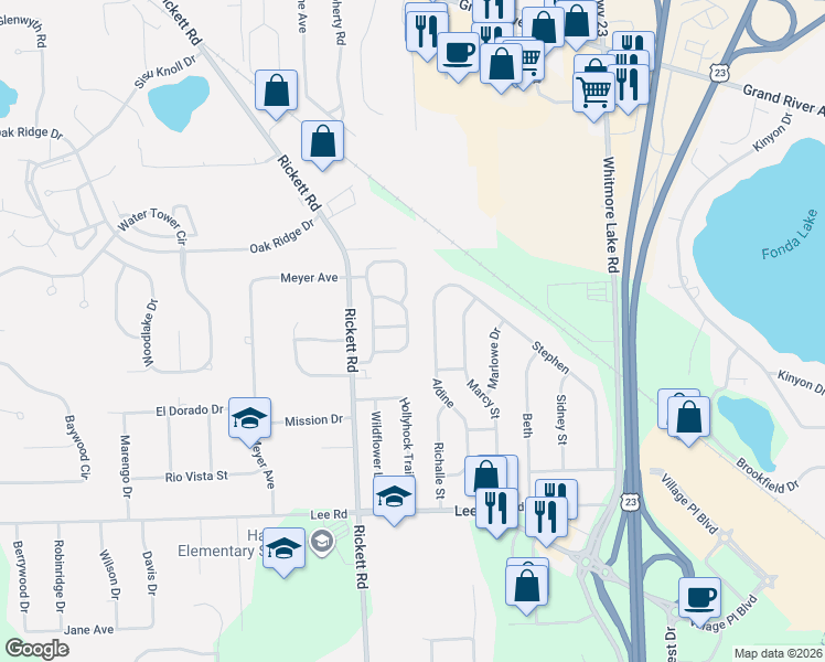 map of restaurants, bars, coffee shops, grocery stores, and more near 613 Woodberry Lane in Brighton