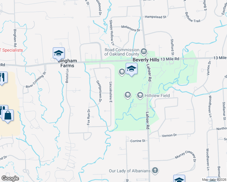 map of restaurants, bars, coffee shops, grocery stores, and more near 30512 Lincolnshire West in Beverly Hills
