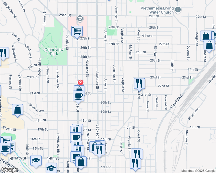 map of restaurants, bars, coffee shops, grocery stores, and more near 810 22nd Street in Sioux City