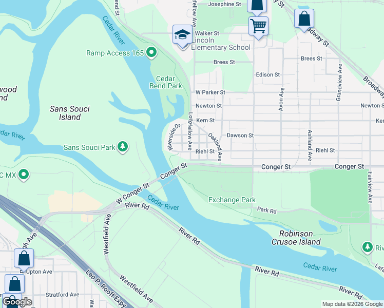 map of restaurants, bars, coffee shops, grocery stores, and more near 314 Lindale Avenue in Waterloo